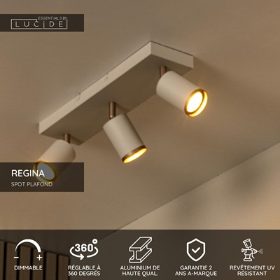 Lucide REGINA - Spot plafond - 3xGU10 - Taupe | Essential